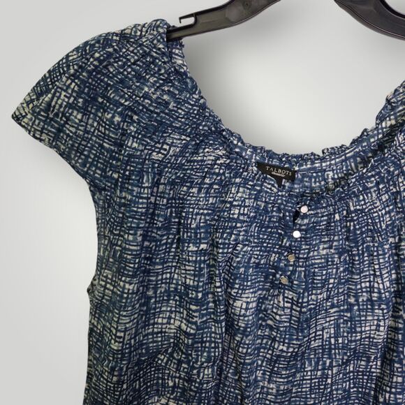 Talbots Blue Abstract Print Cotton Blouse Size Large - Picture 4 of 8